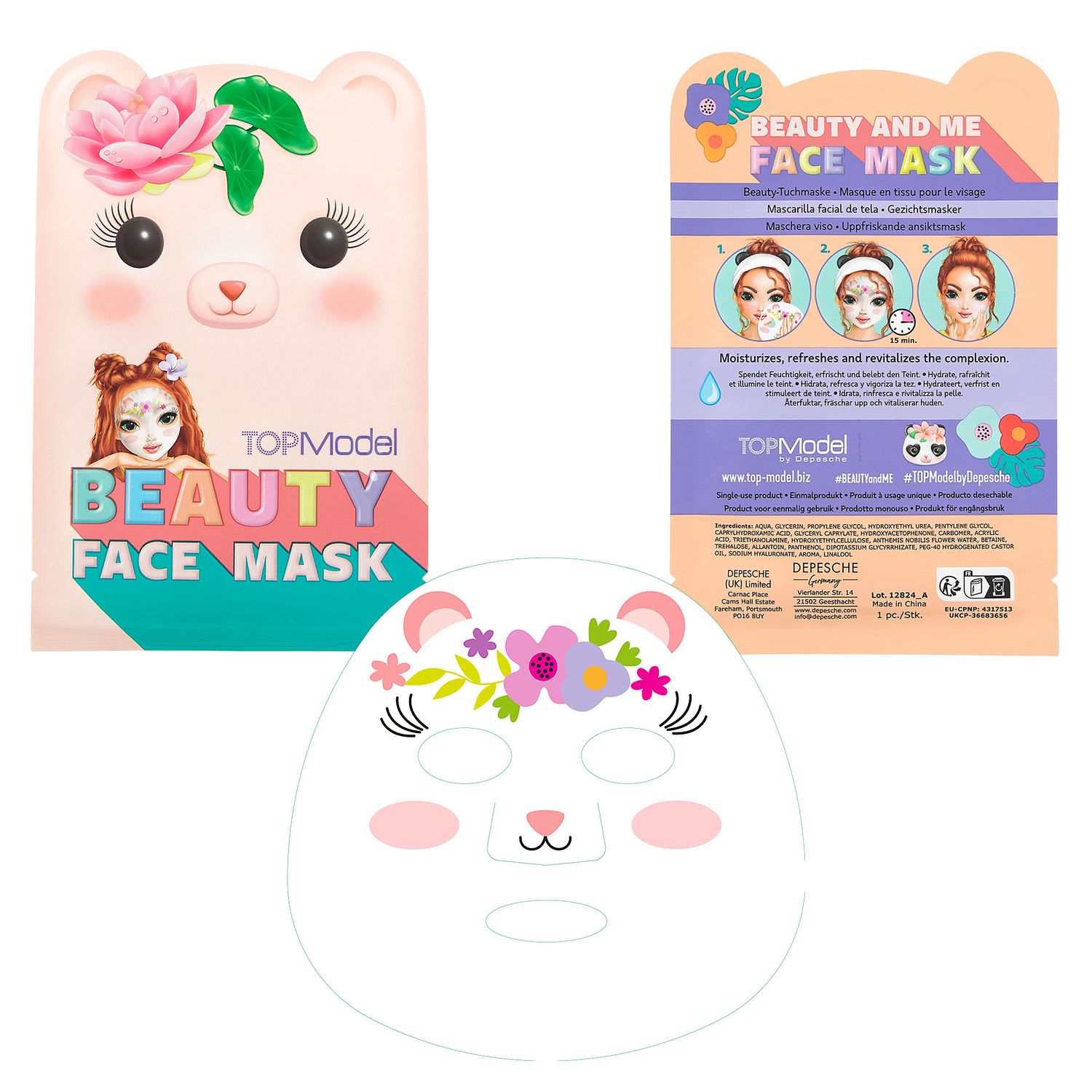 TOPModel sheetmasker dier, Design: Beer roze