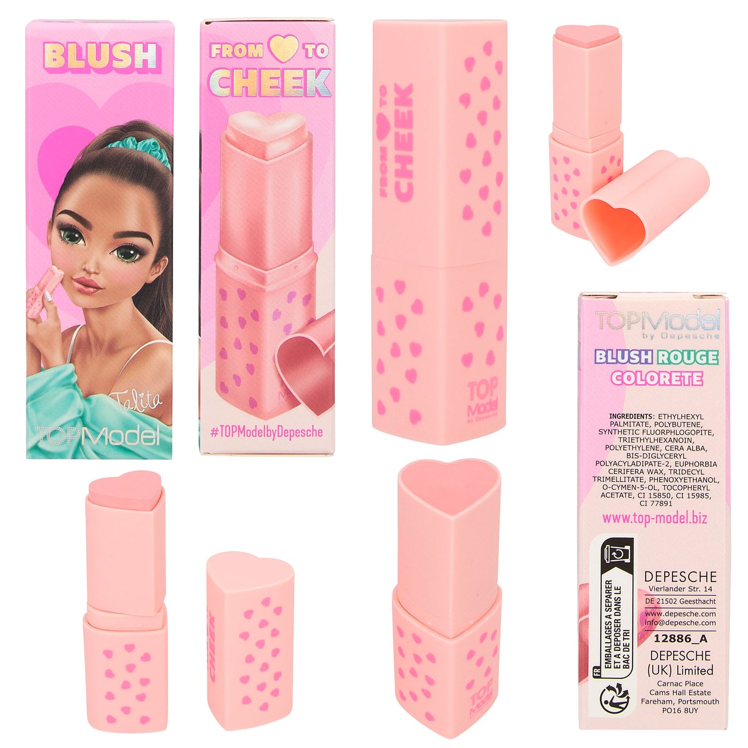 TOPModel blush stick, Kleur: Lichtroze met hartjes