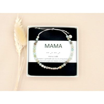 Mama, morsecode armband amazoniet met zilver