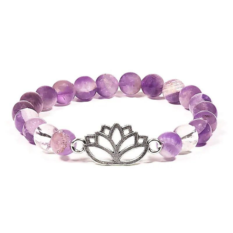 Chevron amethist en bergkristal met lotus