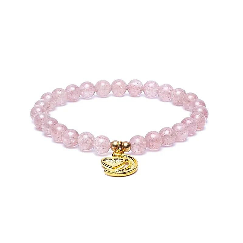 Armband aardbeienkwarts met maan/hart bedel