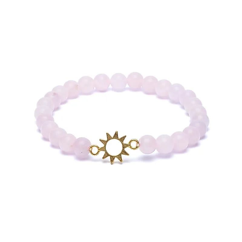 Armband rozenkwarts met zon bedel