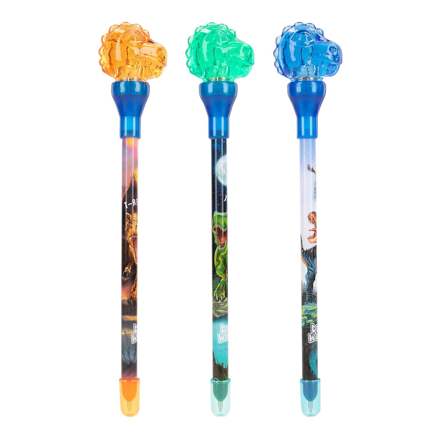 Dino World pen met licht, Kleur: Oranje