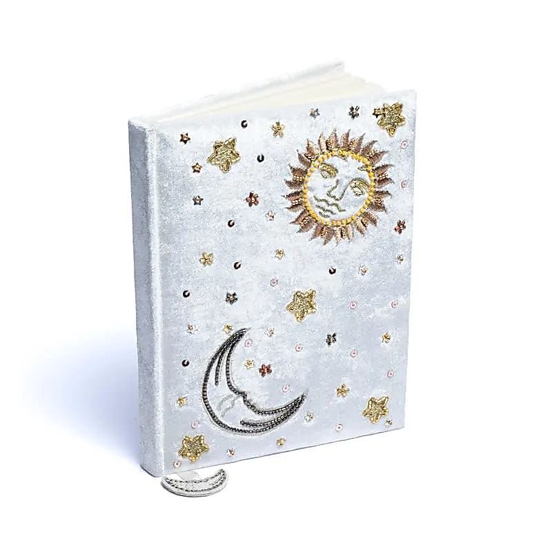 Fluwelen notitieboek wit met zon en maan