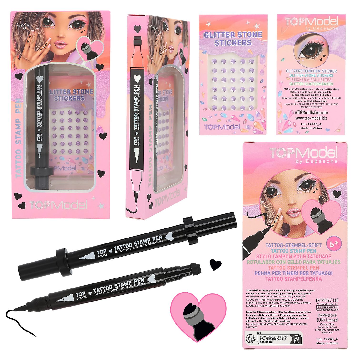 TOPModel tattoo pen met glitter, Design: hartje