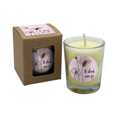 wenskaarsje met bedeltje ik denk aan je