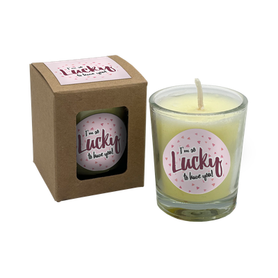 wenskaarsje met bedeltje so lucky to have you