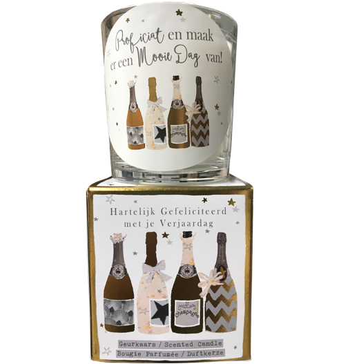 geurkaars in giftbox gefeliciteerd champagne goud