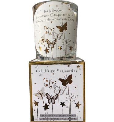 geurkaars in giftbox gelukkige verjaardag vlinder goud