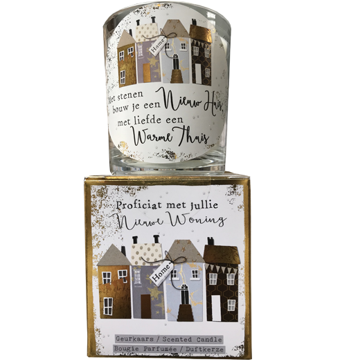 geurkaars in giftbox nieuwe woning goud