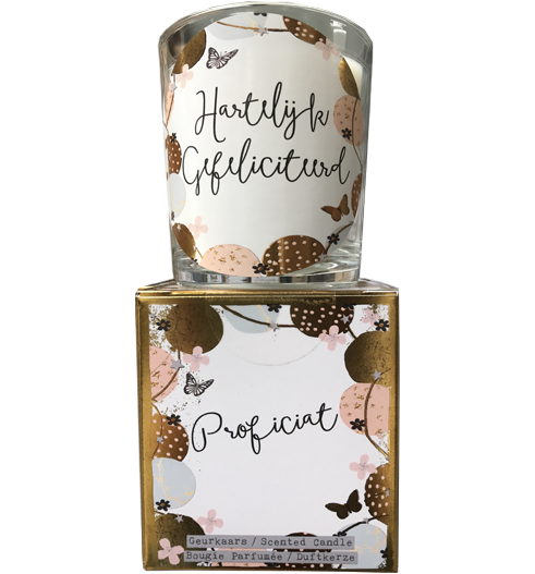 geurkaars in giftbox proficiat goud