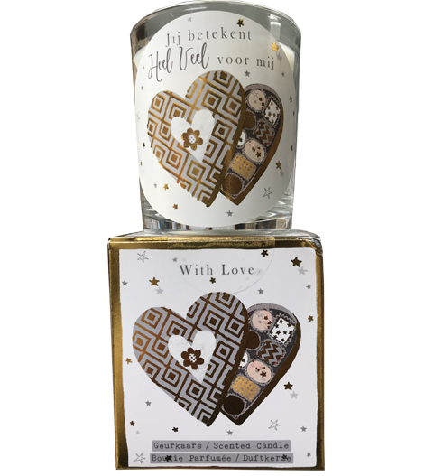 geurkaars in giftbox with love goud