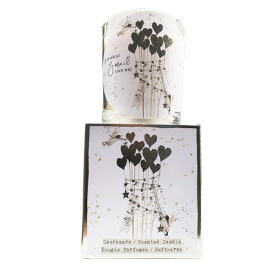 geurkaars in giftbox with love hearts zilver