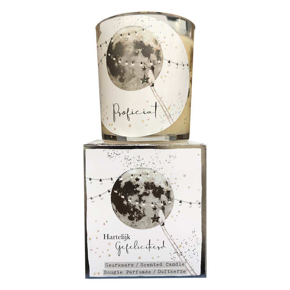 geurkaars in giftbox gefeliciteerd moon zilver