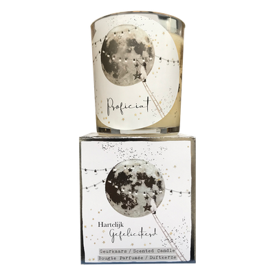 geurkaars in giftbox gefeliciteerd moon zilver