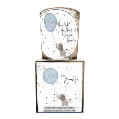 geurkaars in giftbox zoontje zilver
