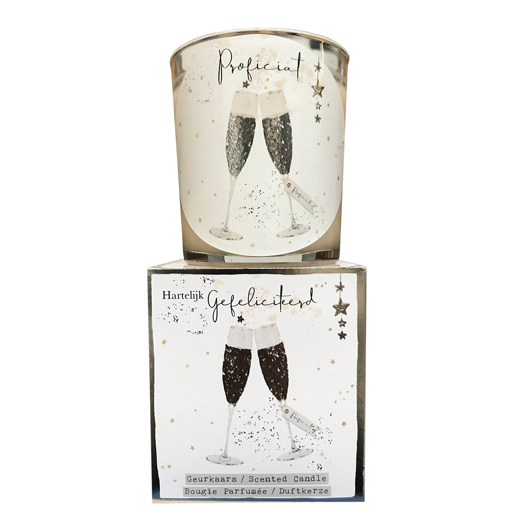 geurkaars in giftbox gefeliciteerd glasses zilver