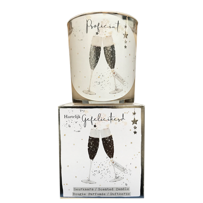 geurkaars in giftbox gefeliciteerd glasses zilver