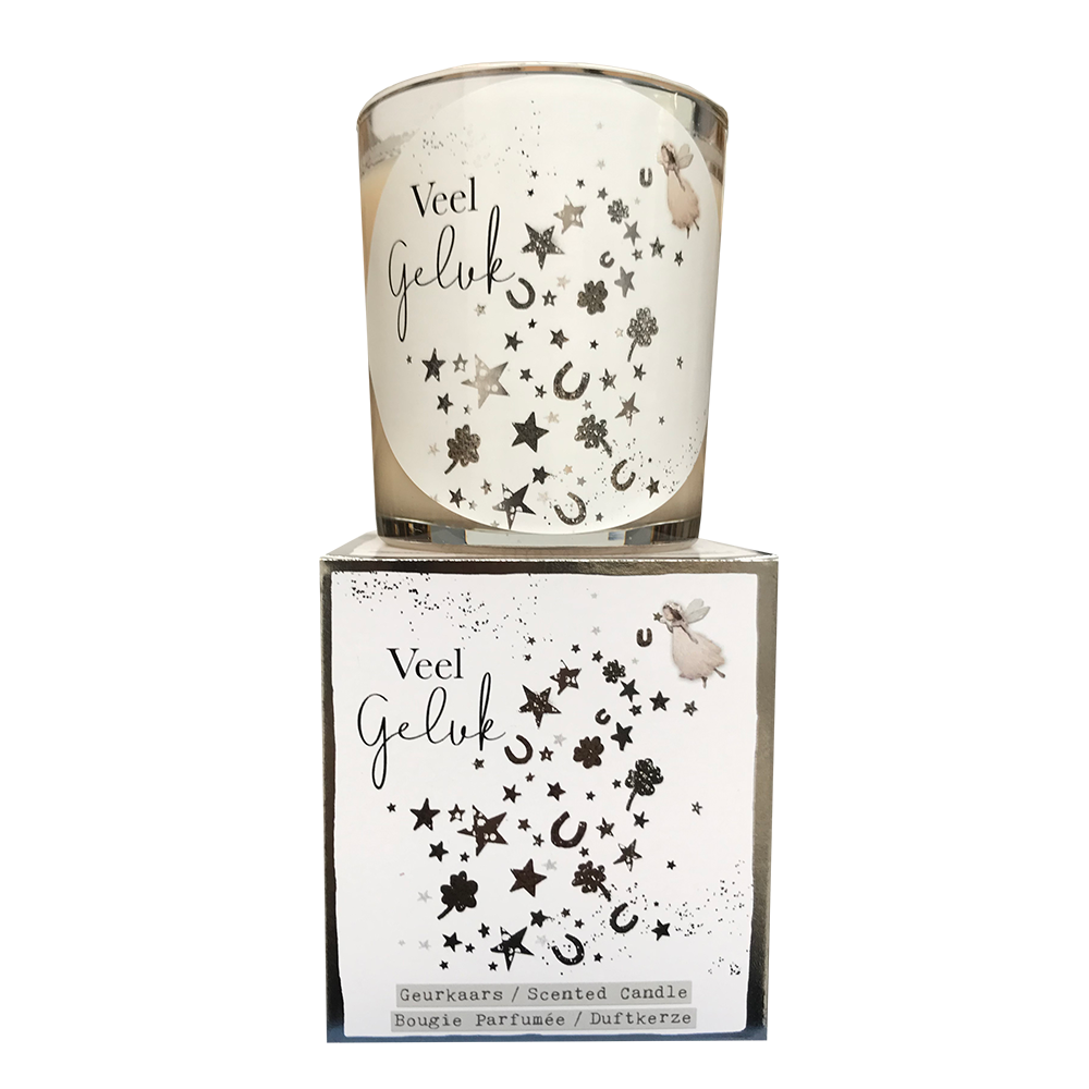 geurkaars in giftbox geluk zilver