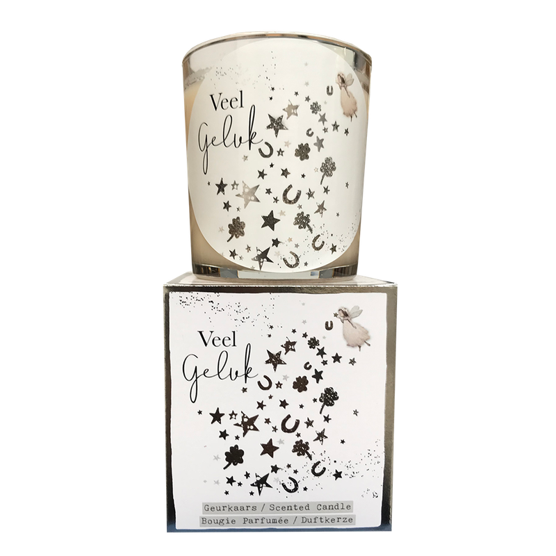 geurkaars in giftbox geluk zilver