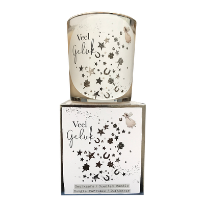 geurkaars in giftbox geluk zilver