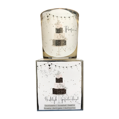 geurkaars in giftbox gefeliciteerd high cake zilver