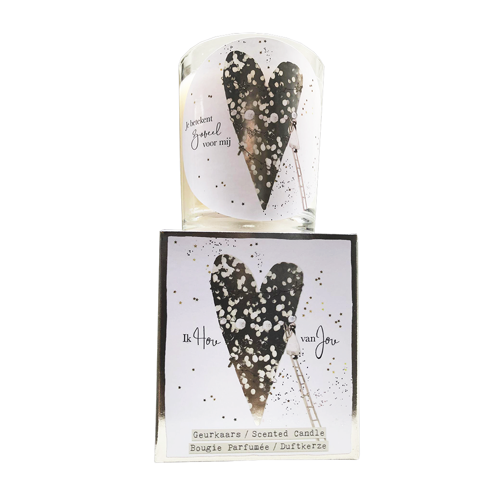 geurkaars in giftbox ik hou van jou zilver