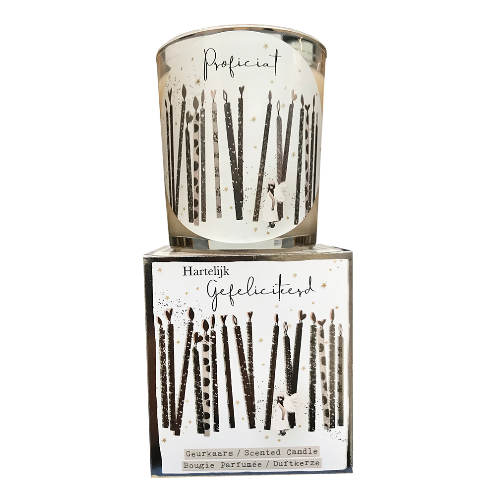 geurkaars in giftbox gefeliciteerd candles zilver