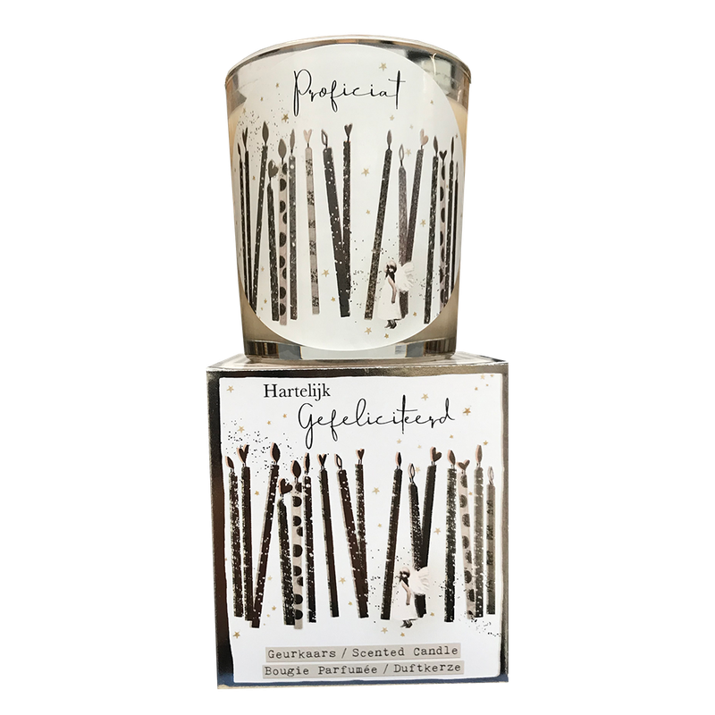 geurkaars in giftbox gefeliciteerd candles zilver