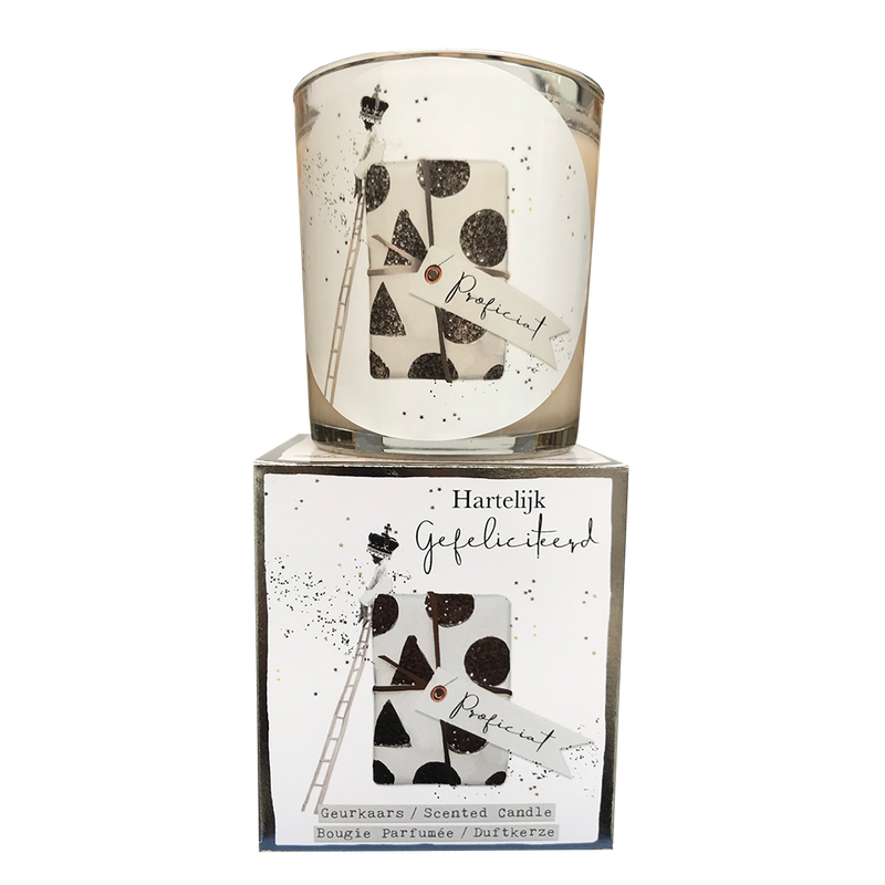 geurkaars in giftbox gefeliciteerd gift zilver