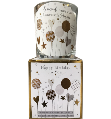 geurkaars in giftbox birthday ballonnen goud