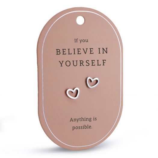 Hart oorringen believe in yourself zilver