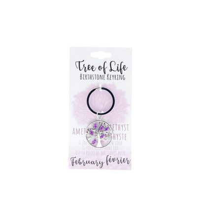 Birthstone sleutelhanger februari levensboom