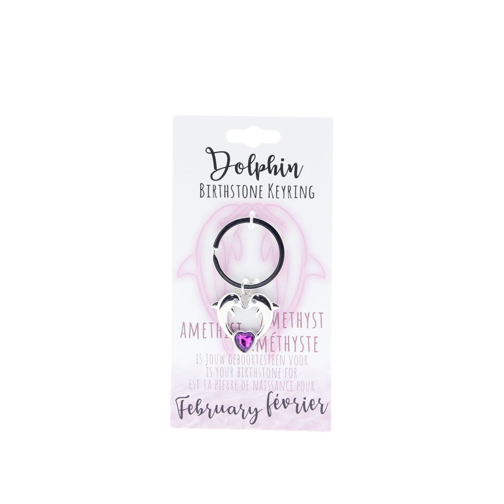 Birthstone sleutelhanger februari dolfijn
