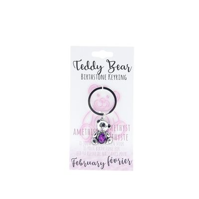 Birthstone sleutelhanger februari teddybeer