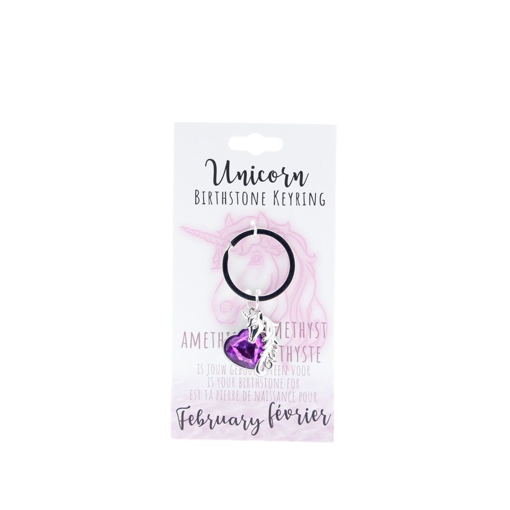 Birthstone sleutelhanger februari unicorn