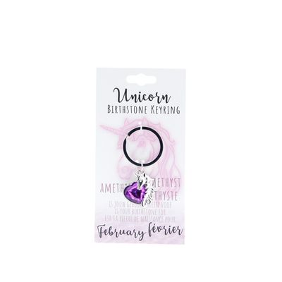 Birthstone sleutelhanger februari unicorn