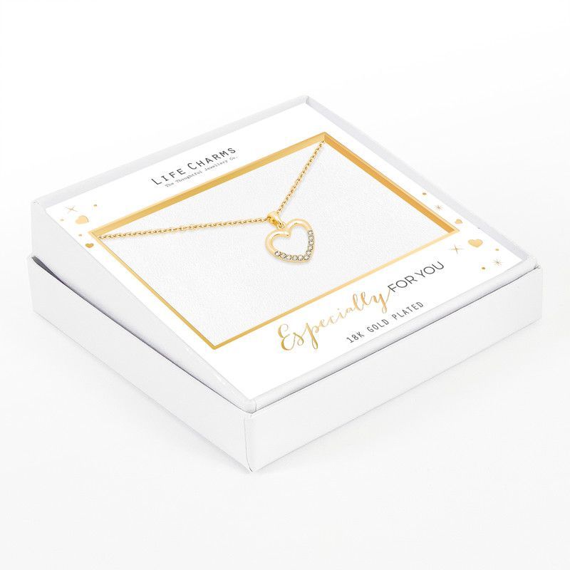 Life charms ketting heart gold white stones