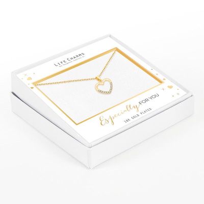 Life charms ketting heart gold white stones Life charms ketting heart gold white stones