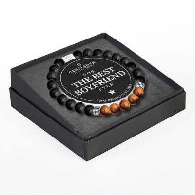 Life charms gentleman armband best boyfriend tijgeroog - zwarte agaat