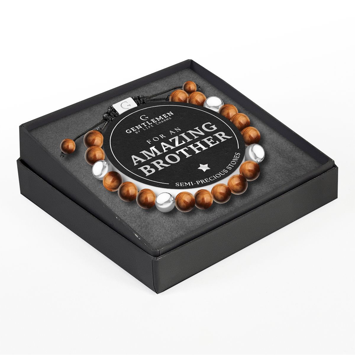 Life charms gentleman armband amazing brother tijgeroog - zilver