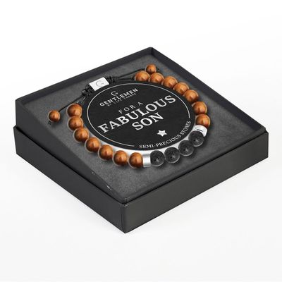 Life charms gentleman armband fabulous son tijgeroog - lavasteen