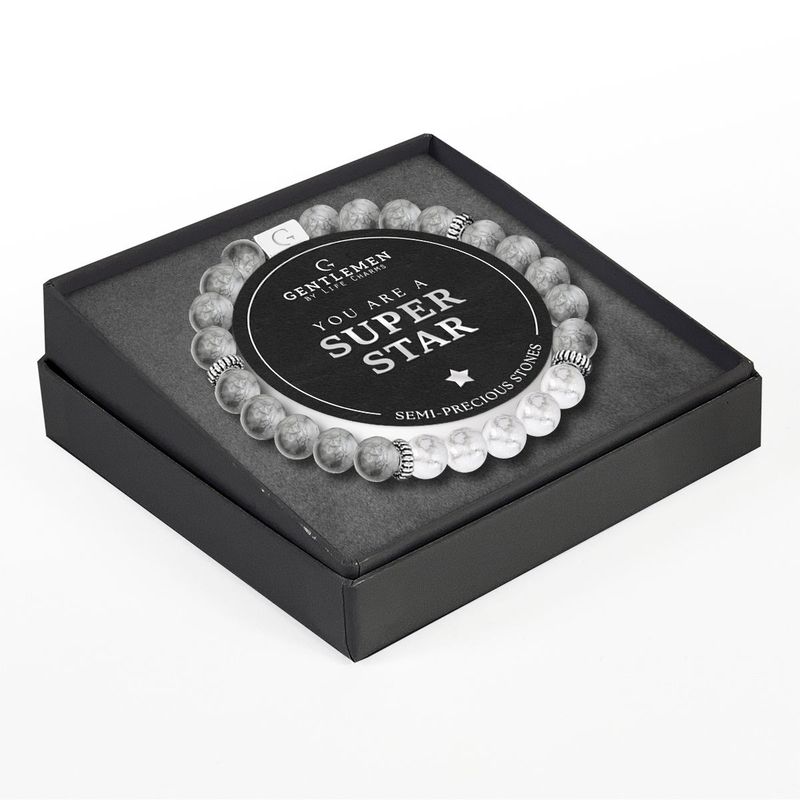 Life charms gentleman armband super star witte en grijze jaspis