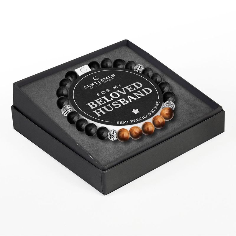 Life charms gentleman armband beloved husband tijgeroog - zwarte agaat