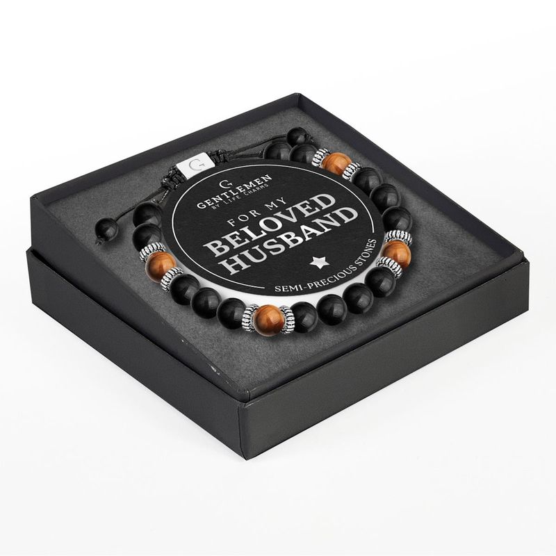 Life charms gentleman armband beloved husband tijgeroog - zwarte agaat