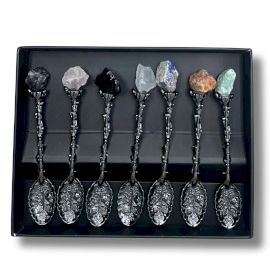 Set van 7 donkerzilveren edelsteen kristallen heksenlepels