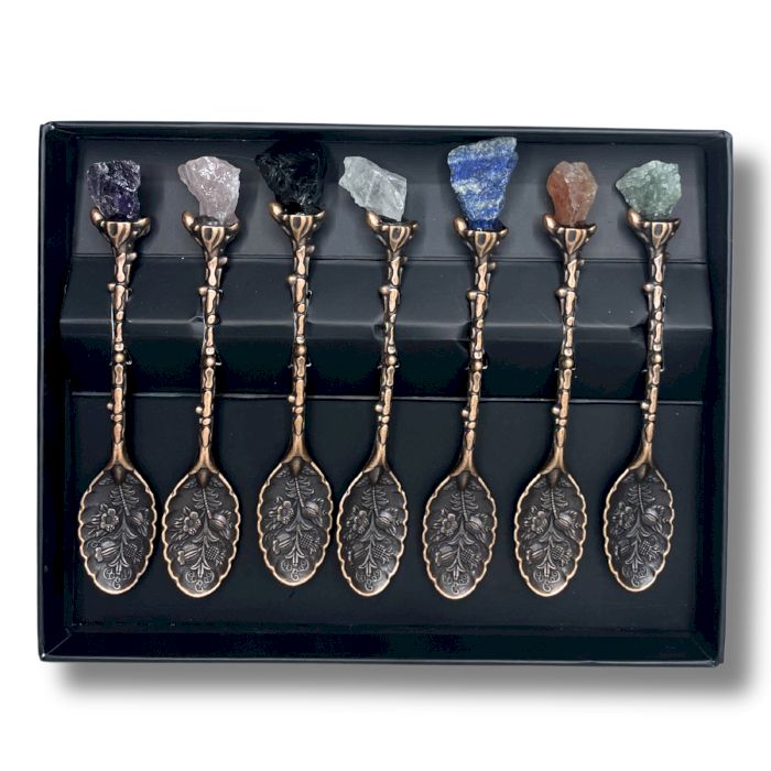 Set van 7 bronzen edelsteen kristallen heksenlepels