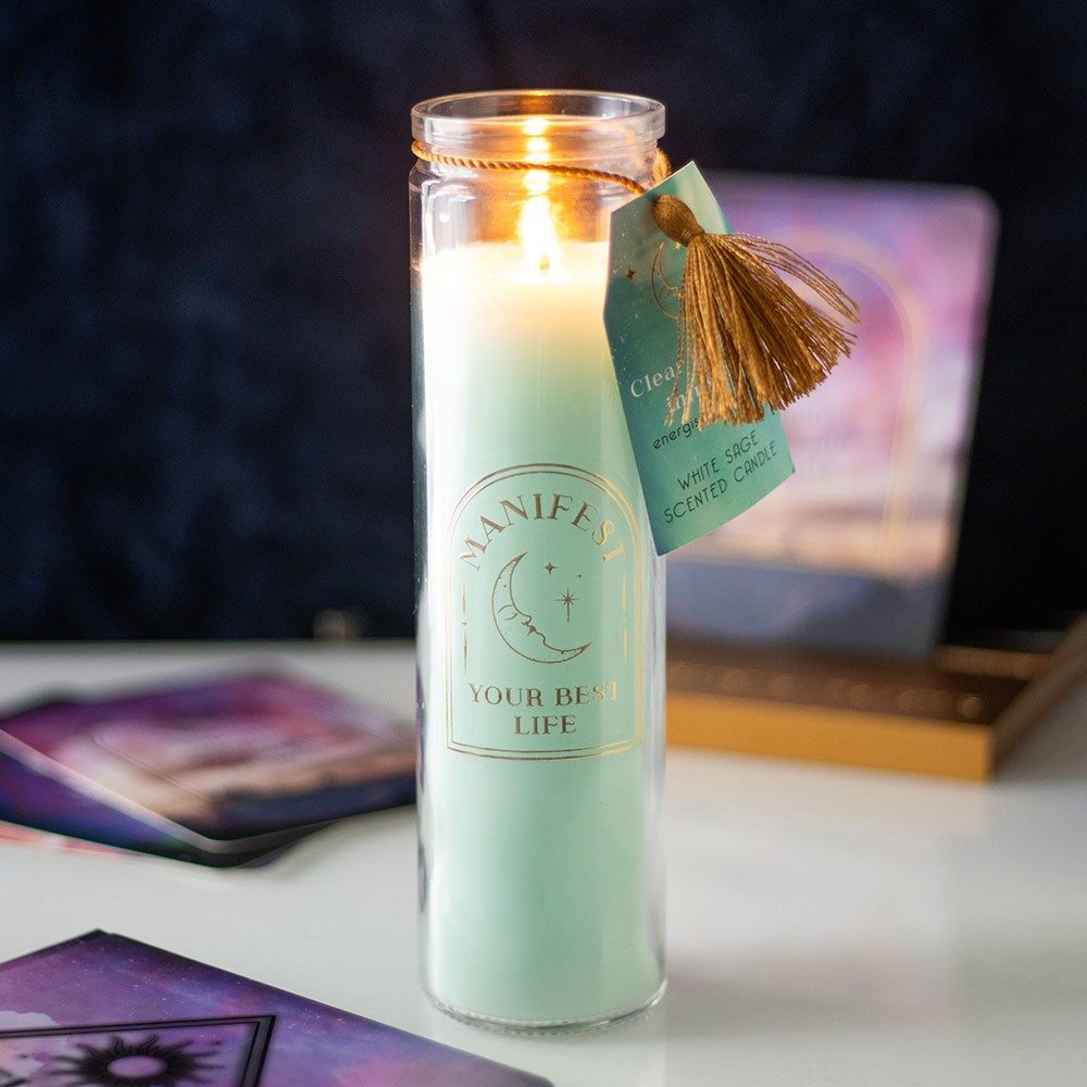 White sage tube kaars met bergkristal