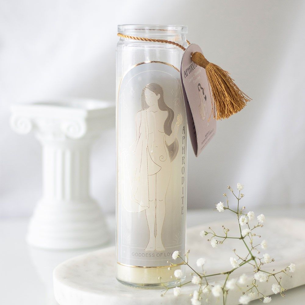 Aphrodite godess tube kaars met rozenkwarts