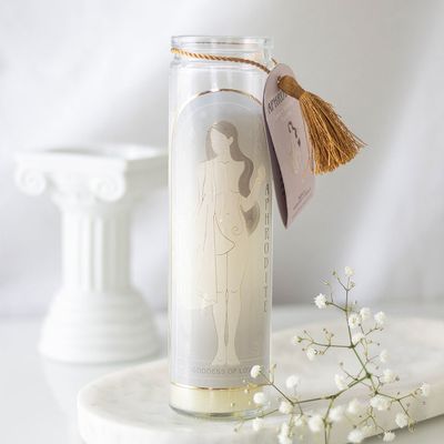 Aphrodite godess tube kaars met rozenkwarts